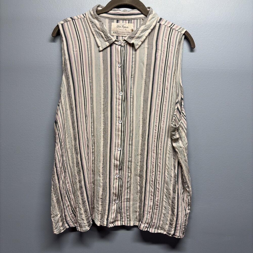 Old Ranch Sleeveless Button Down Women’s XXL Seersucker Western - Organic Cotton